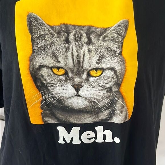 Grumpy Black Cat T-Shirt with Yellow Graphic - Picture 3 of 4